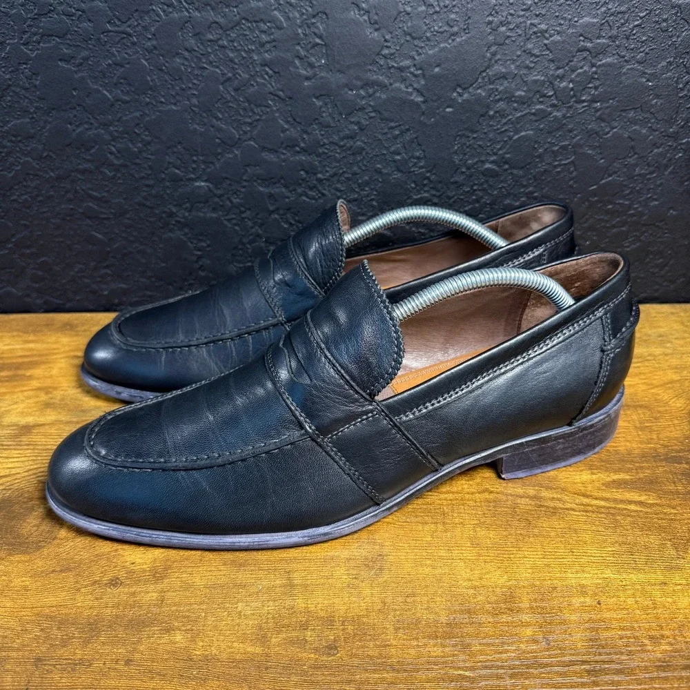 Johnston & Murphy J&M 1850 Black Leather Penny Loafers Mens 11.5